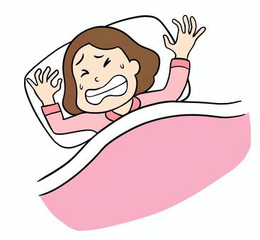 睡眠中にうなされている女性 うなされる,女性,睡眠,歯軋り,夜,苦しい,怖い,不安,ストレス,不眠のイラスト素材