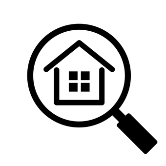 不動産物件家探しのアイコン 家,探す,検索,虫眼鏡,住宅,物件,不動産,住まい,建物,アイコンのイラスト素材