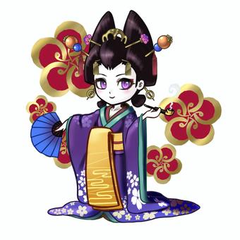 花魁(2) 花魁,遊女,ミニキャラ,カラフル,和柄,かわいい,梅,桜,紫のイラスト素材
