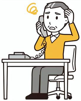 ニット中年男性(黄)-544-全身  ニット中年男性(黄)-544-全身 電話,困った,おじさん,男性,中年,お父さん,パパ,シニア,ミドルエイジ,人物のイラスト素材