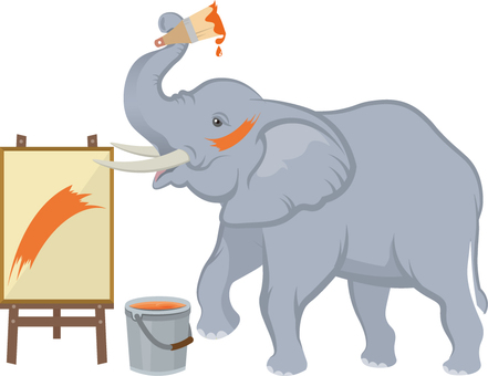 キャンバスにペンキで絵を描くゾウ キャンバス,ゾウ,絵,ペンキ,哺乳類,草食動物のイラスト素材
