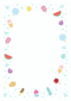 夏祭りの食べ物のフレーム02 夏祭り,夏,祭り,背景,フレーム,縁日,屋台,食べ物,スイカ,すいかのイラスト素材