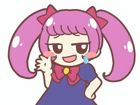 目を逸らしはぐらかすツインテールの女の子 女の子,かわいい,手描き,デフォルメ,はぐらかす,誤魔化す,呆れる,困る,汗,焦るのイラスト素材