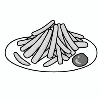 大盛りポテト（白黒） ポテト,山盛り,大盛り,人気,メニュー,定番,お子様,おつまみ,美味しい,フライドポテトのイラスト素材