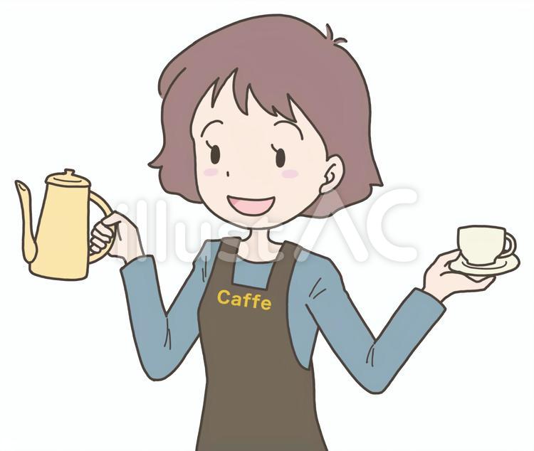 Caffe店員の女性 カフェ,エプロン,笑顔のイラスト素材