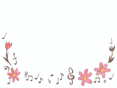 水彩のかわいい音楽イメージフレーム 背景,フレーム,音符,音楽,花,チューリップ,音楽会,演奏会,あしらい,ピアノ教室のイラスト素材