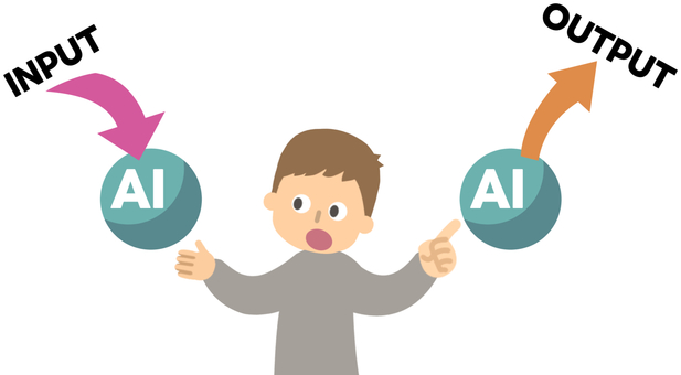 AIのインプットとアウトプットを話す男性 ai,人工知能,生成ai,学習,入力,出力,インプット,アウトプット,男性,説明のイラスト素材