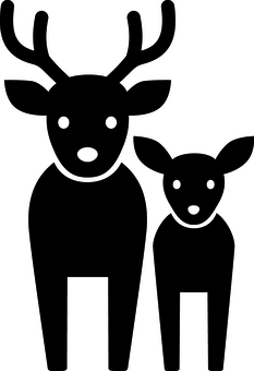 ピクトグラムの黒の鹿の親子です。 ピクトグラム,鹿,シンプル,動物,角,親子,小鹿,黒のイラスト素材