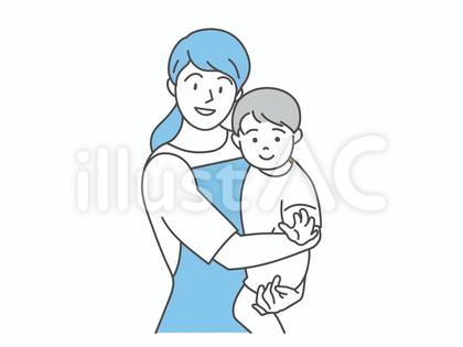子どもを抱っこする保育士の女性