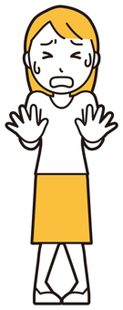  ロングヘア女性(黄)-117-全身 困る,女性,女の子,人物,かわいい,悩む,考える,心配,不安,トラブルのイラスト素材