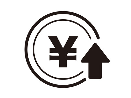 円高や料金値上がり物価高の矢印と円マーク お金,料金,矢印,アイコン,ピクトグラム,マーク,円高,値上げ,物価,価格のイラスト素材