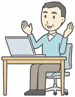 ニット中年男性-105-全身  ニット中年男性-105-全身 パソコン,おじさん,男性,中年,お父さん,パパ,シニア,ミドルエイジ,人物,かわいいのイラスト素材