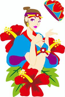 紅型女子 舞踊,女性,ポップ,シンプル,かわいい,王族,紅型,琉球王国,伝統,衣装のイラスト素材