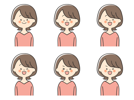 若い女性の笑った表情セット 女性,女,母,お母さん,主婦,ママ,お姉さん,人物,大人,若いのイラスト素材