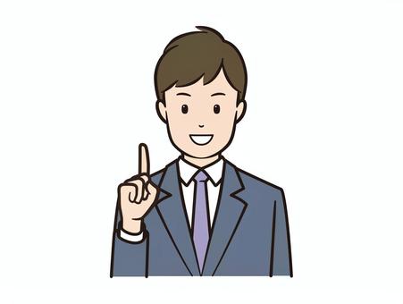 ポイントを伝える笑顔のビジネスマン ビジネス,ビジネスマン,サラリーマン,指差し,ポイント,男性,笑顔,ヒント,注目,アドバイスのイラスト素材