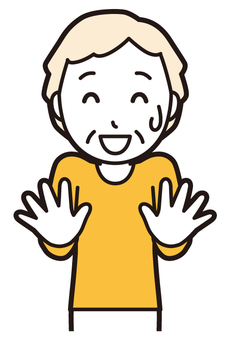  ロンTお婆さん(黄)-015-バスト ごまかす,お婆さん,高齢者,老人,女性,祖母,人物,かわいい,遠慮,断るのイラスト素材