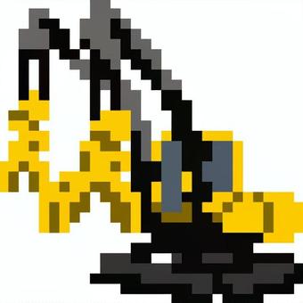ドット絵の黄色の双腕重機です。 ドット絵,双腕重機,シンプル,重機,建設機械,解体,油圧ショベル,作業車,掘削機,ブルトーザーのイラスト素材