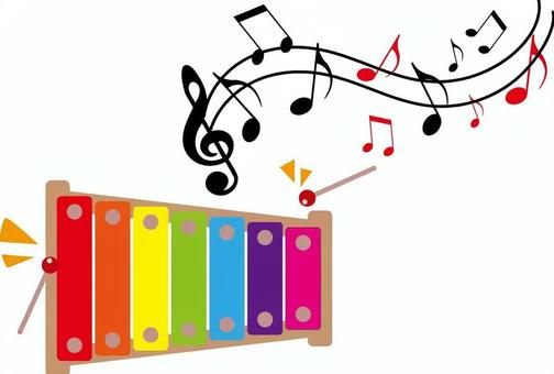 木琴と楽し気な♪メロディー 木琴,カラフル,音符,踊る,流れる,リズム,装飾,あしらい,記号,音楽のイラスト素材