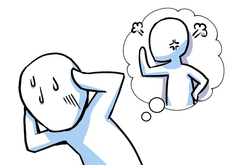 怒られたことを思い出す人 思い出し,記憶,恥,怒られる,叱られる,叱責,失敗,ストレス,反芻思考,反省のイラスト素材