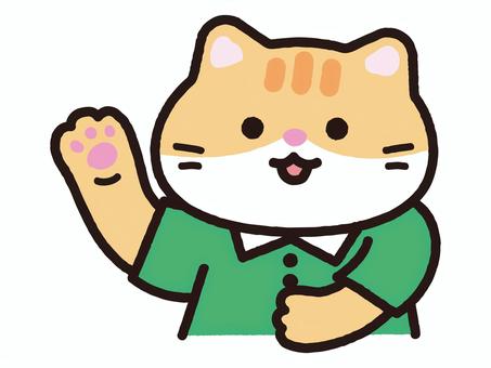 右手をあげるねこ_茶ねこ 右手をあげるねこ_茶ねこ 猫,子猫,動物,コンビニ,店,屋台,スーパー,販売,販売員,販売店のイラスト素材