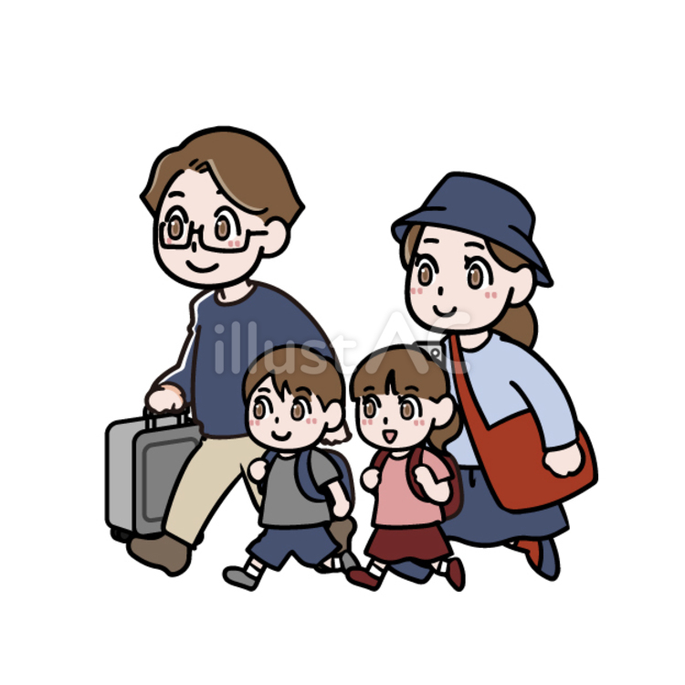 家族4人で帰省 家族,男性,女性のイラスト素材