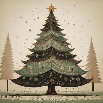 落ち着いたカラーのクリスマスツリー 落ち着いたカラーのクリスマスツリー クリスマス,クリスマスツリー,レトロのイラスト素材