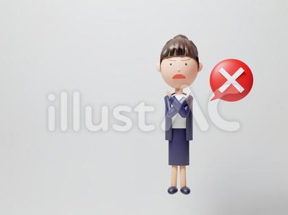 両手でバツのジェスチャーで断る中年女性