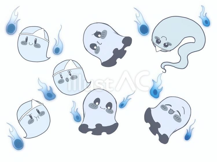 かわいい系おばけがたくさんセット お化け,幽霊,肝試しのイラスト素材