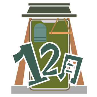 12月のスマートフォン スマホ,スマートフォン,12月,季節,カレンダー,年末,冬,除夜の鐘,大晦日,スマホ画面のイラスト素材