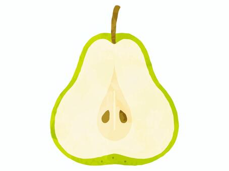 半分に切った洋梨_水彩風 梨,洋梨,果物,食べ物,断面,半分,カット,水彩風,かわいい,イラストのイラスト素材