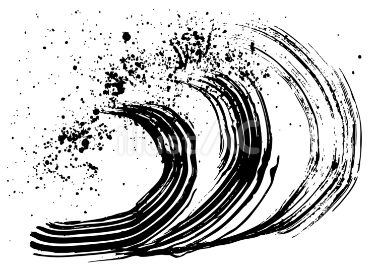 波しぶき　手描きの筆イラスト 波,しぶき,波しぶきのイラスト素材