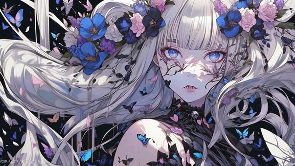 花と女性 金髪 花と女性 金髪 女性,アニメ,花のイラスト素材