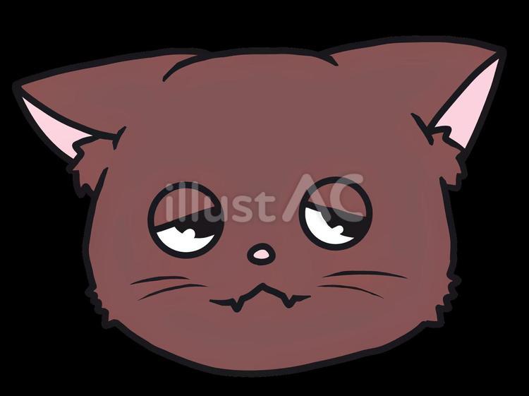 脱力系の茶色い猫の顔 イラスト,オリジナル,手書きのイラスト素材