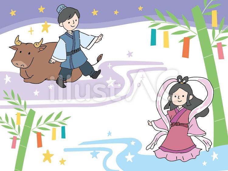 手描き　七夕　織姫　彦星 七夕,夏,人物のイラスト素材