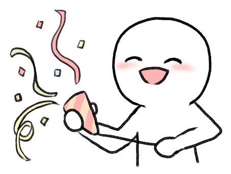 クラッカーを鳴らす棒人間 棒人間,人物,クラッカー,祝う,誕生日,クリスマス,手描き,落書き,表情,黒のイラスト素材