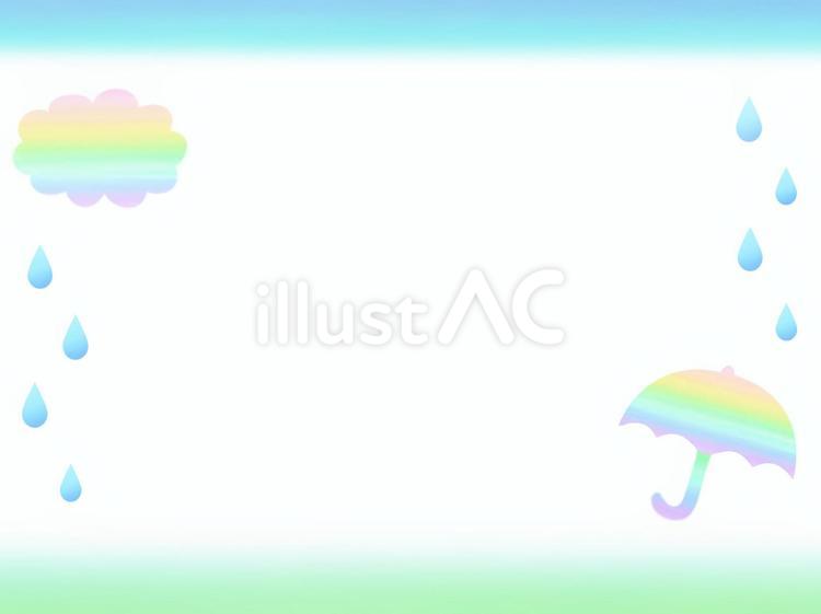 梅雨のフレーム（虹色の傘と雲と雨粒） 雨,傘,梅雨のイラスト素材