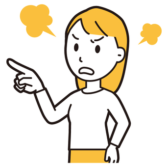  ロングヘア女性(黄)-033-バスト 怒る,女性,女の子,人物,かわいい,激怒,指,さす,指差し,指差すのイラスト素材