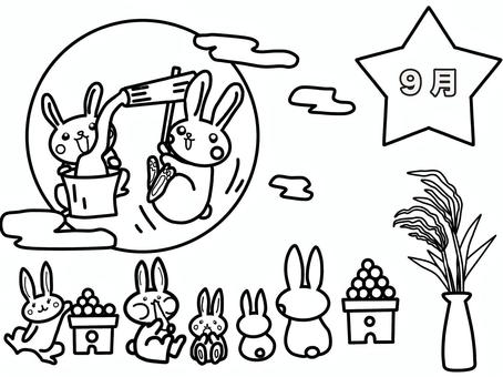 お月見のぬりえ 9月,ぬりえ,お月見,うさぎ,月,だんご,すすき,餅つき,かわいいのイラスト素材