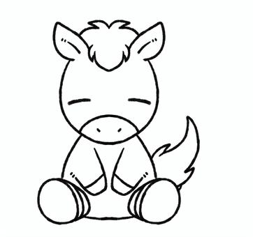 可愛い子馬の線画イラスト② 馬,子馬,十二支,干支,午,午年,線画,シンプル,かわいい,落書きのイラスト素材