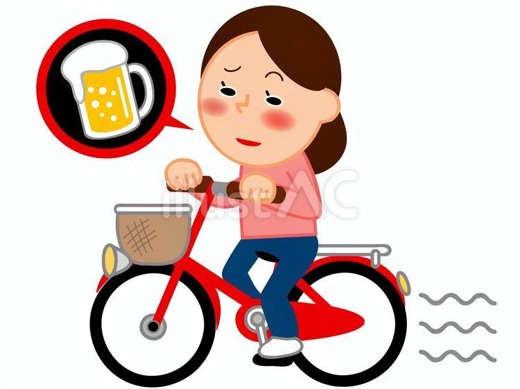 自転車で飲酒運転する女 飲酒運転,酒気帯び運転,女のイラスト素材