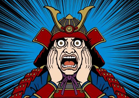 アメコミ風「驚く人」-15 アメコミ,アメコミ風,驚く人,男性,男の人,おじさん,武士,武将,鎧,兜のイラスト素材
