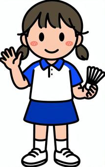 青のバドミントンの女の子です。