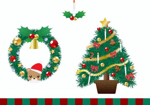 クリスマスリースとクリスマスツリー クリスマスリースとクリスマスツリー クリスマスリース,クリスマスツリー,クリスマスのイラスト素材