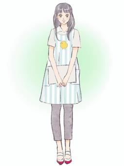 保育士の女性イラスト　エプロン姿 女性,女の子,きれい,可愛い,人物,エプロン,保育士,保育園,幼稚園,先生のイラスト素材