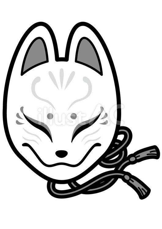 狐のお面-2c お面,狐,紐のイラスト素材
