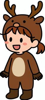 茶色のトナカイコスの女の子です。 トナカイ,コスプレ,シンプルのイラスト素材