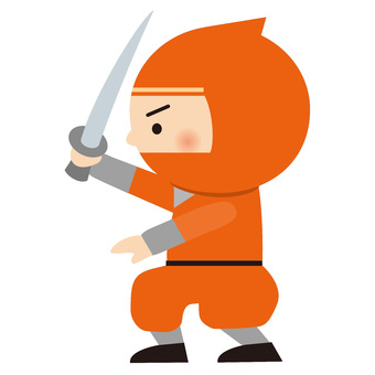 横向きで刀を構える忍者 忍者,人物,全身,歴史,忍び,忍術,日本,戦国,着物,かわいいのイラスト素材