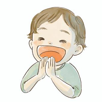 いただきますをしている子ども いただきます,挨拶,食事,お願い,ポーズ,嬉しい,わーい,祈り,幸せ,笑顔のイラスト素材