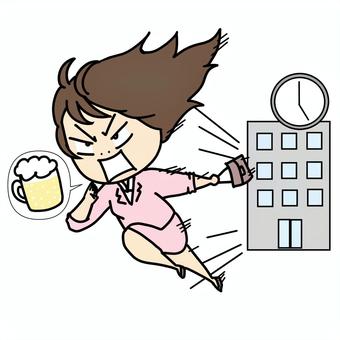 定時になった瞬間駆け出す女子 定時,退社,ビール,酒,退勤,女性,ol,会社員,女子,帰るのイラスト素材