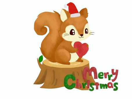 リス2025 8 リス,切り株,りす,サンタクロース,サンタ帽,クリスマス,クリスマスイブ,動物,小動物,生き物のイラスト素材
